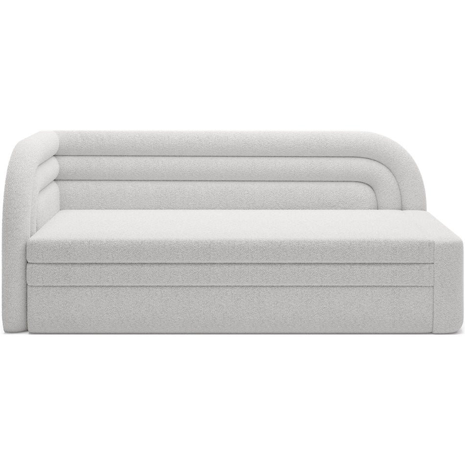 Modern L-Shaped Sofa Bed with Sleeping Function and Storage, Bouclé Upholstery, White – Elfabilo L