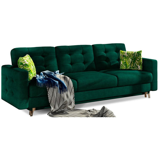 Elsgard Extendable Velvet Sofa Bed – Dark Green Kronos 19 & Jungle 32, Scandinavian 3-Seater with Storage