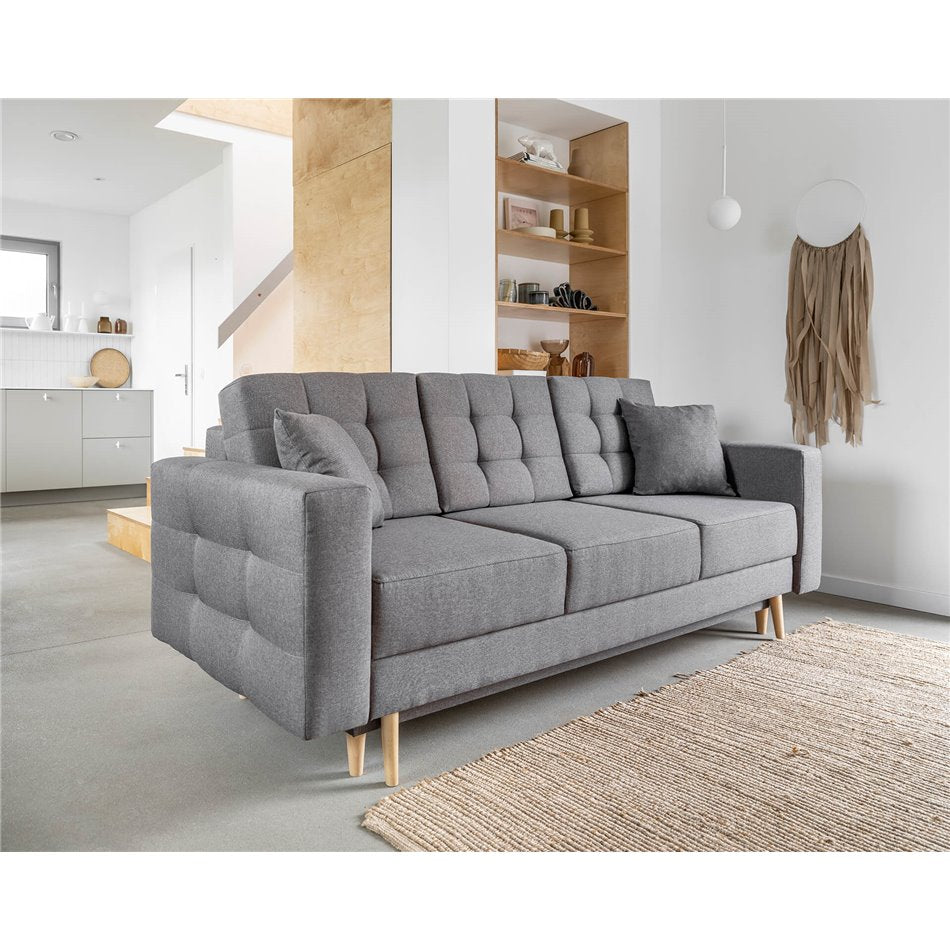 Scandinavian Sofa Bed with Sleeping Function and Storage, Fabric Upholstery, Dark Grey – Elsgard