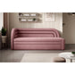 Modern L-Shaped Sofa Bed with Sleeping Function and Storage, Textured Velvet Upholstery, Pink – Elfabilo L