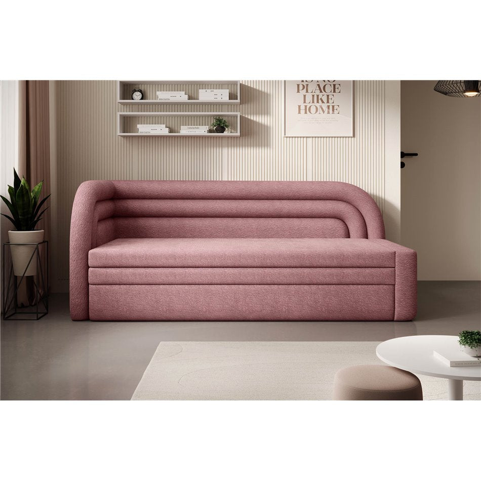 Modern L-Shaped Sofa Bed with Sleeping Function and Storage, Textured Velvet Upholstery, Pink – Elfabilo L