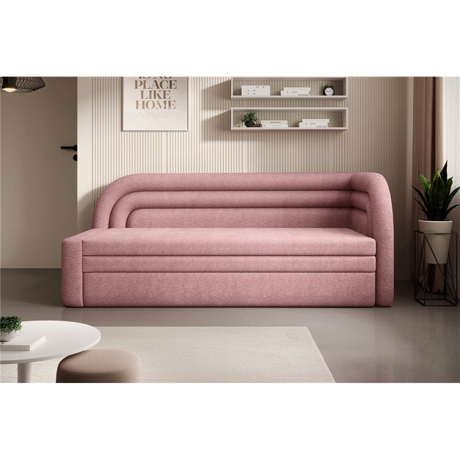 Modern L-Shaped Sofa Bed with Sleeping Function and Storage, Textured Velvet Upholstery, Pink – Elfabilo R