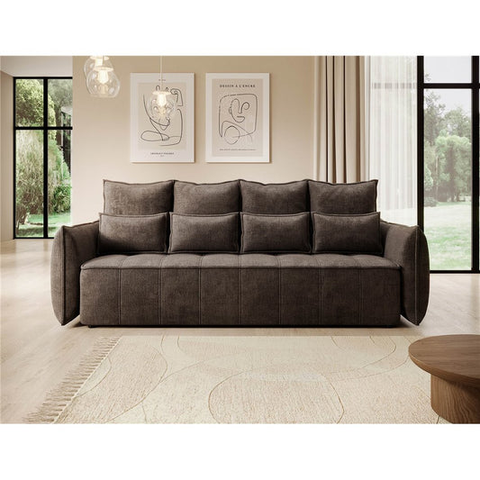 Modern Sofa Bed with Sleeping Function and Storage, Velvet Upholstery, Brown – Elwelton