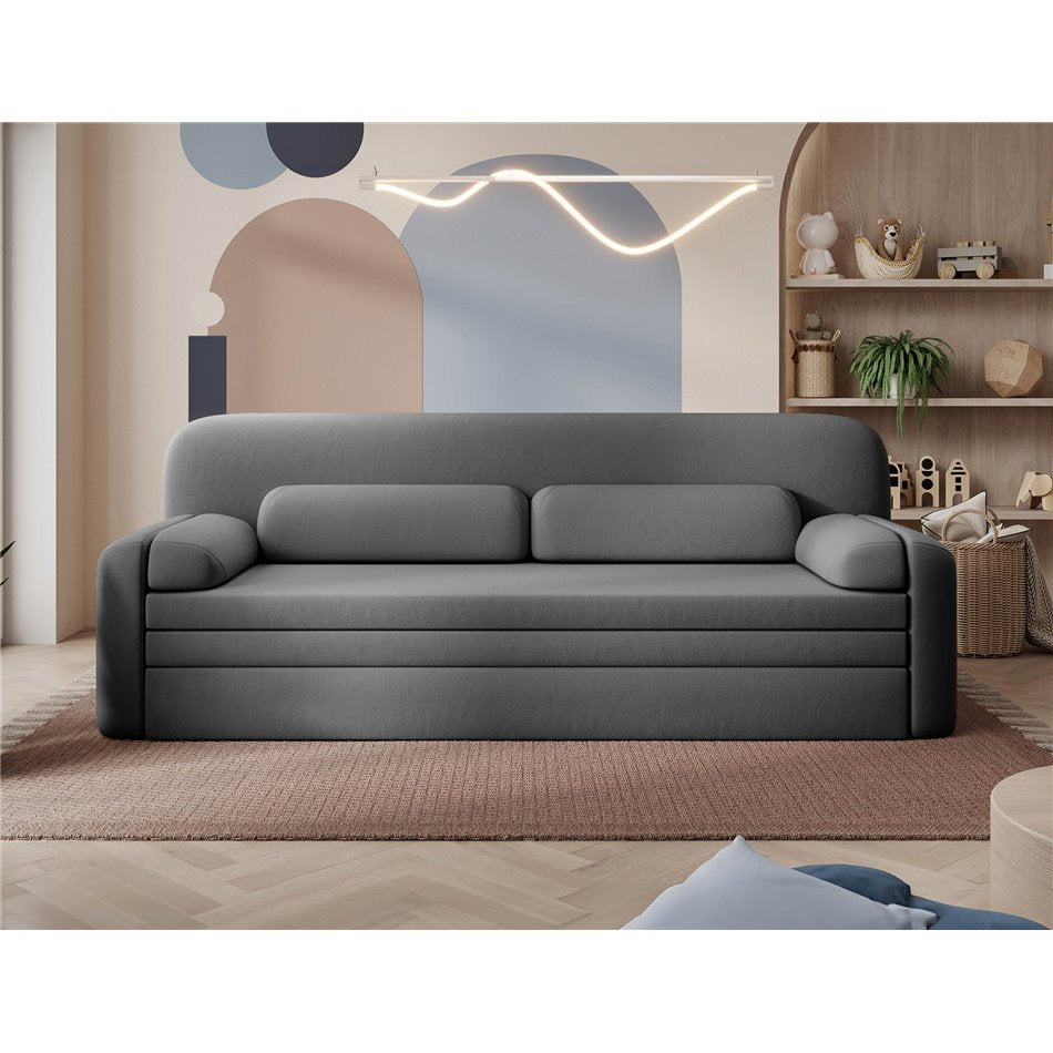 Modern Sofa Bed with Sleeping Function and Storage, Velvet Upholstery, Dark Grey – Elioss