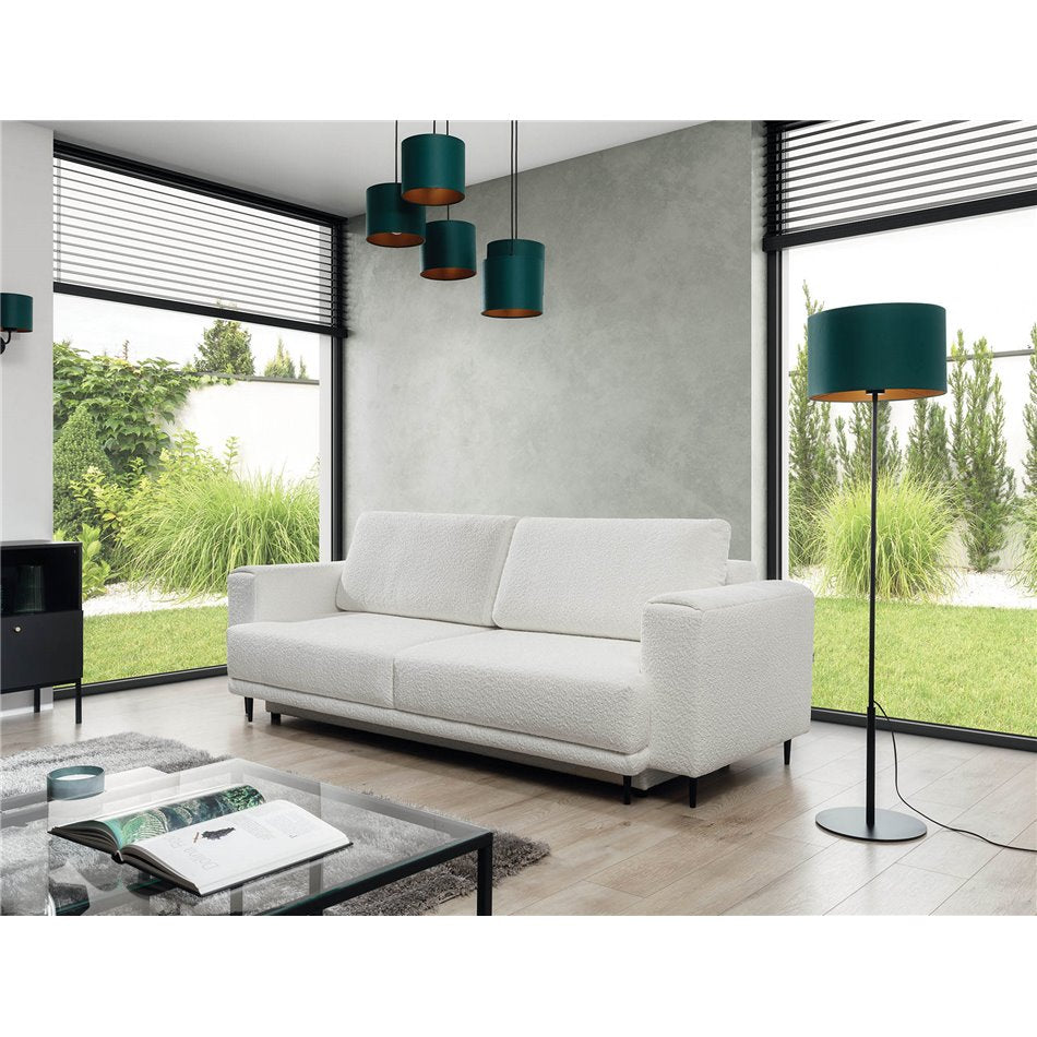 Scandinavian Sofa Bed with Sleeping Function, Bouclé Upholstery, White – Edalia