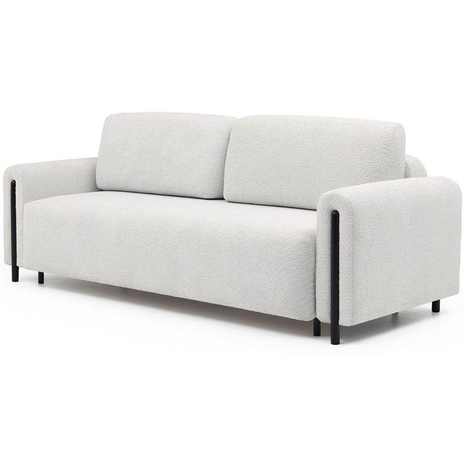 Modern Sofa Bed with Sleeping Function and Storage, Bouclé Upholstery, White – Elcadova Black