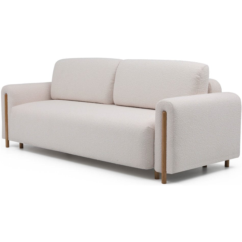 Modern Sofa Bed with Sleeping Function and Storage, Velvet Upholstery, Beige – Elcadova Oak