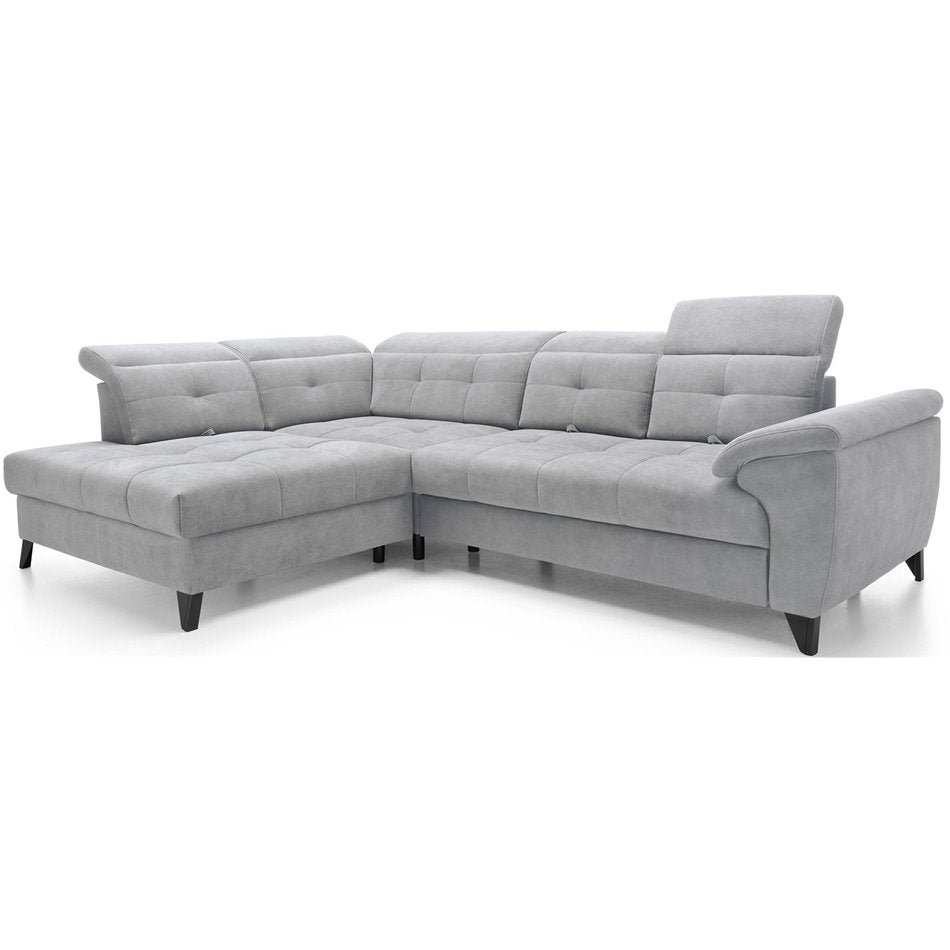Corner sofa Elinferne L, sleeping function, Aura 04, velvet, grey, H107x210x297cm