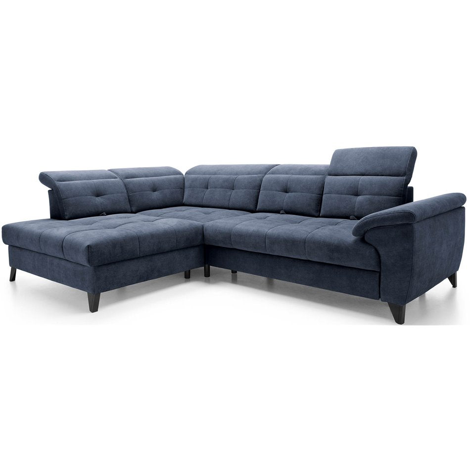 Modern L-Shaped Corner Sofa with Sleeping Function, Velvet Upholstery, Dark Blue