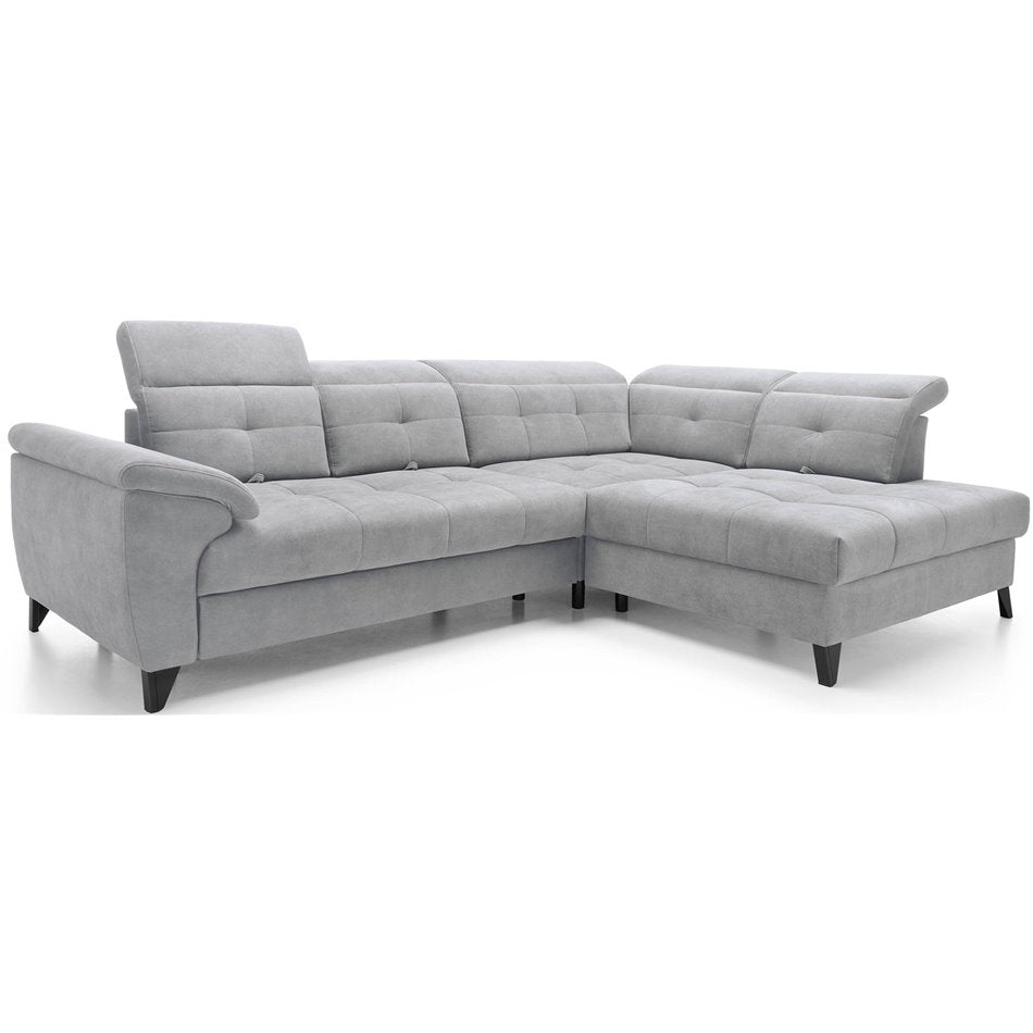 Modern L-Shaped Corner Sofa with Sleeping Function, Velvet Upholstery, Grey – Elinferne R