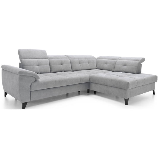 Modern L-Shaped Corner Sofa with Sleeping Function, Velvet Upholstery, Grey – Elinferne R