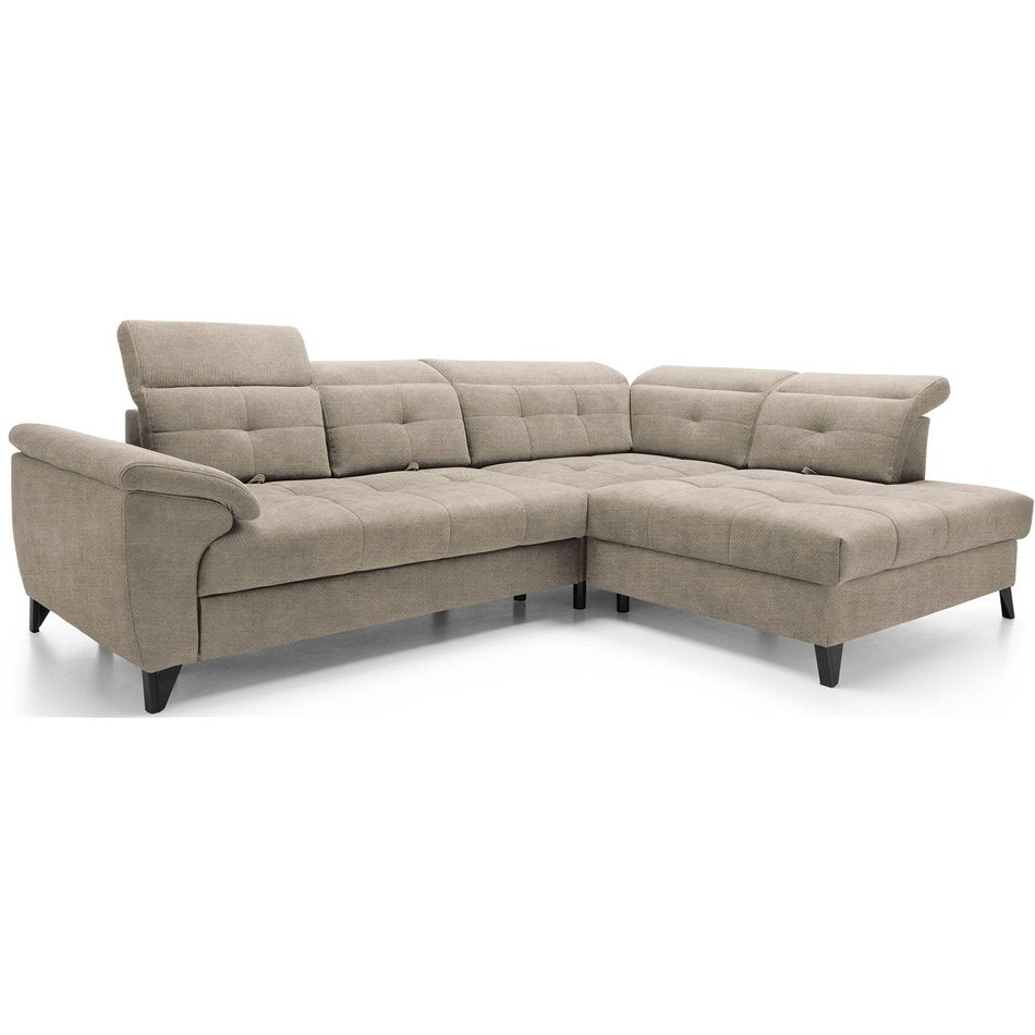 Modern L-Shaped Corner Sofa with Sleeping Function, Velvet Upholstery, Beige – Elinferne R