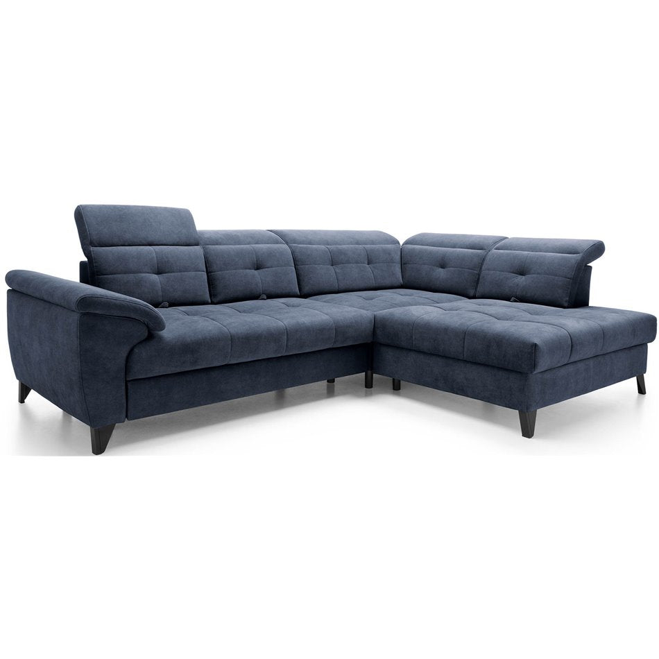 Modern L-Shaped Corner Sofa with Sleeping Function, Velvet Upholstery, Dark Blue – Elinferne R