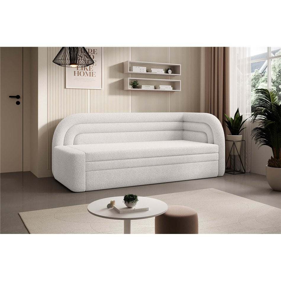 Modern L-Shaped Sofa Bed with Sleeping Function and Storage, Bouclé Upholstery, White – Elfabilo R