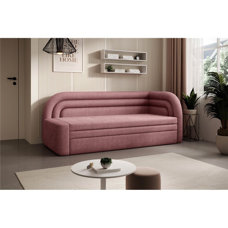 Modern L-Shaped Sofa Bed with Sleeping Function and Storage, Textured Velvet Upholstery, Pink – Elfabilo R