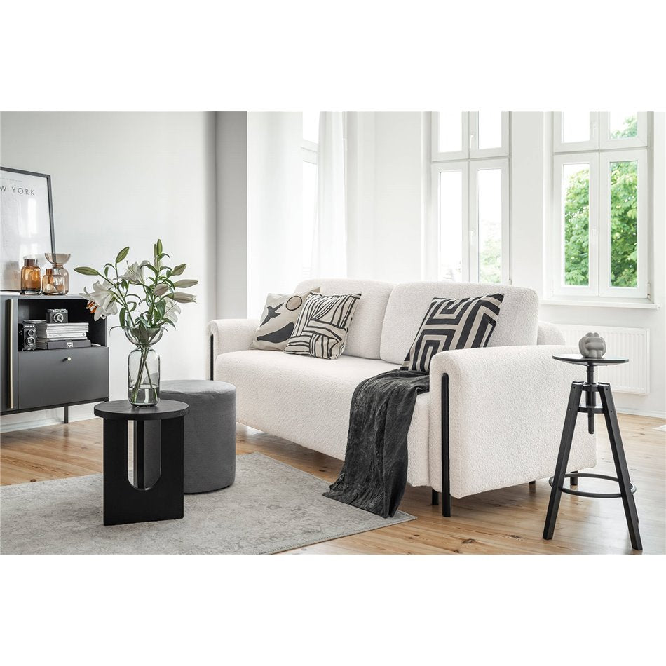 Modern Sofa Bed with Sleeping Function and Storage, Bouclé Upholstery, White – Elcadova Black