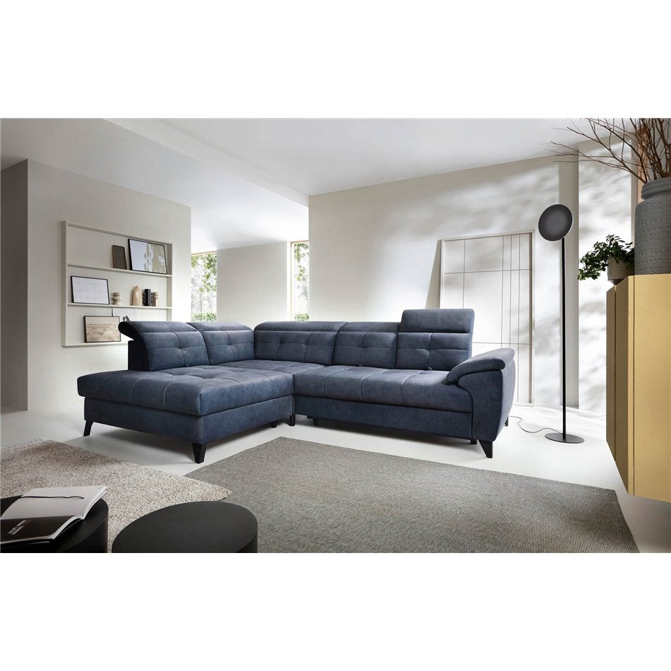 Modern L-Shaped Corner Sofa with Sleeping Function, Velvet Upholstery, Dark Blue
