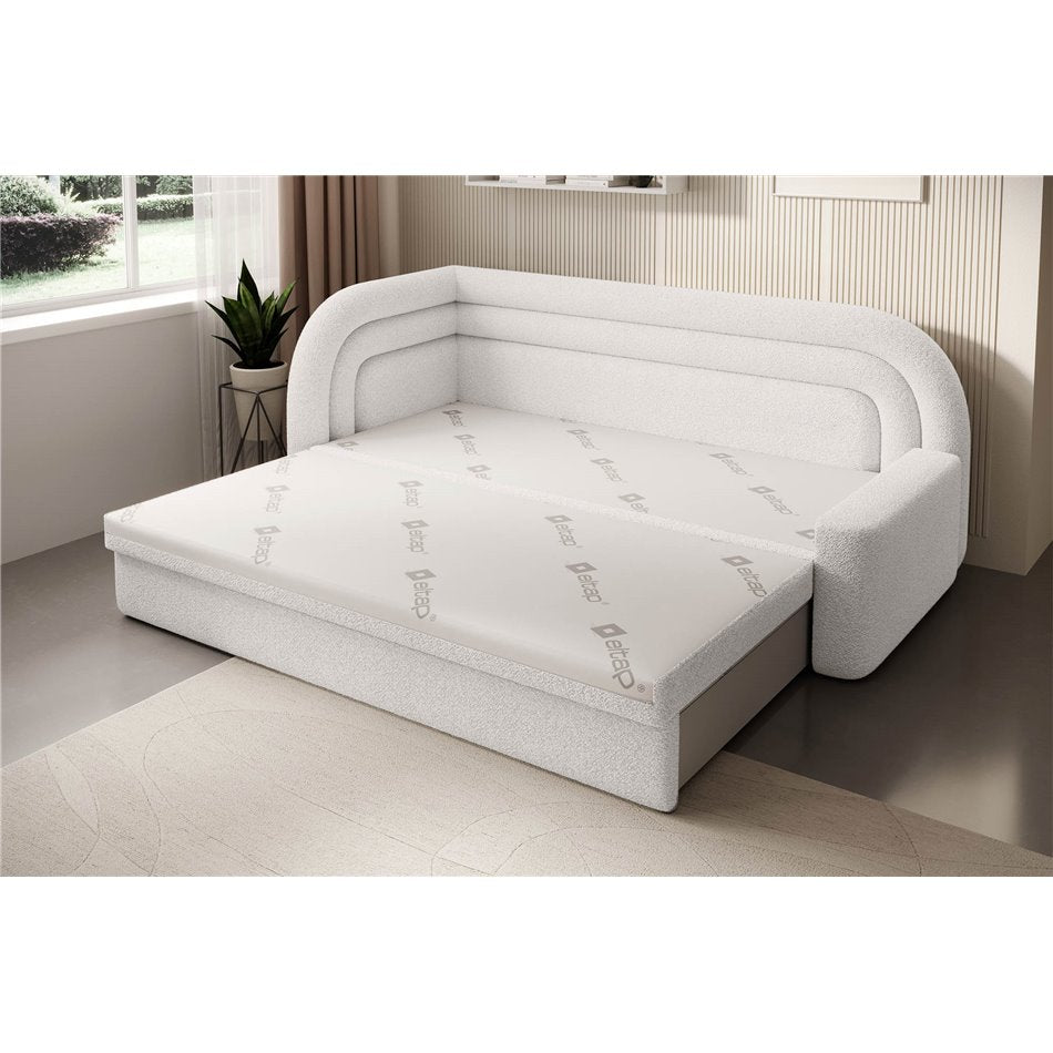 Modern L-Shaped Sofa Bed with Sleeping Function and Storage, Bouclé Upholstery, White – Elfabilo L