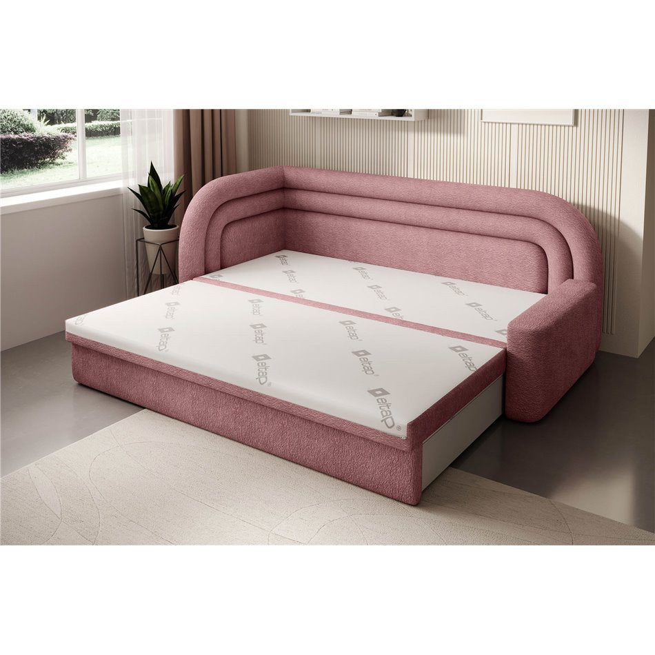 Modern L-Shaped Sofa Bed with Sleeping Function and Storage, Textured Velvet Upholstery, Pink – Elfabilo L