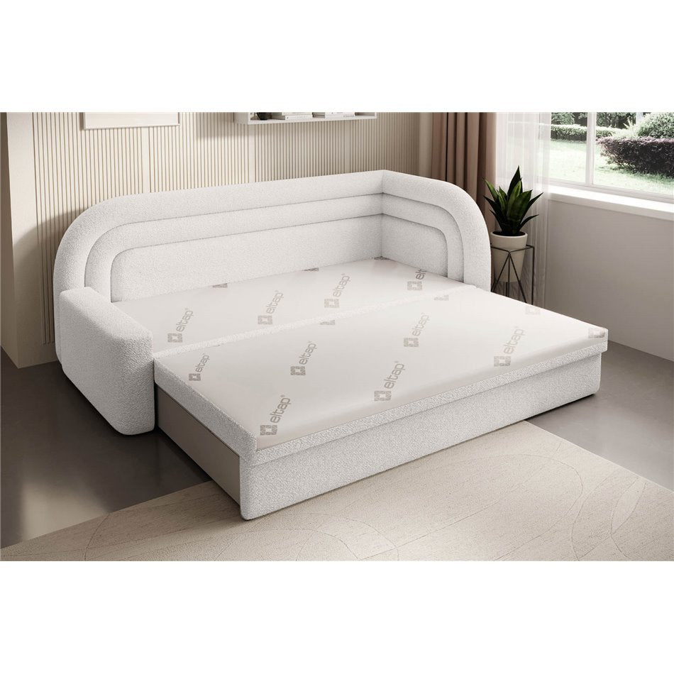 Modern L-Shaped Sofa Bed with Sleeping Function and Storage, Bouclé Upholstery, White – Elfabilo R