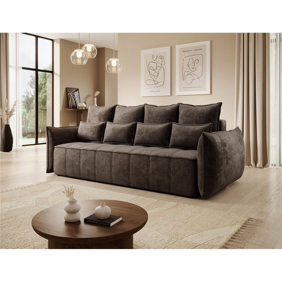 Modern Sofa Bed with Sleeping Function and Storage, Velvet Upholstery, Brown – Elwelton