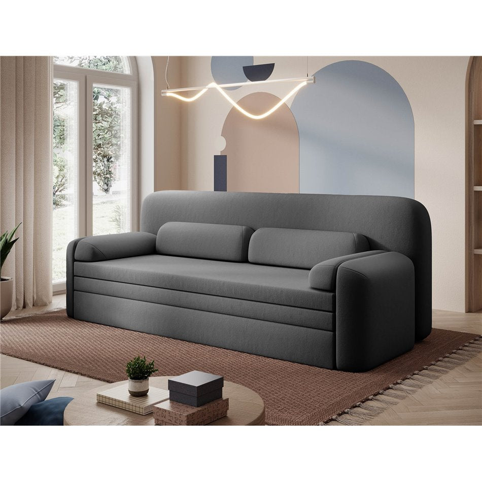 Modern Sofa Bed with Sleeping Function and Storage, Velvet Upholstery, Dark Grey – Elioss
