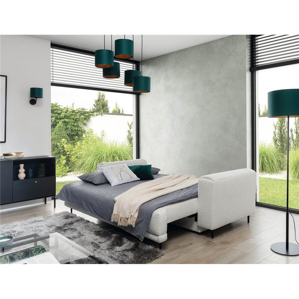 Scandinavian Sofa Bed with Sleeping Function, Bouclé Upholstery, White – Edalia