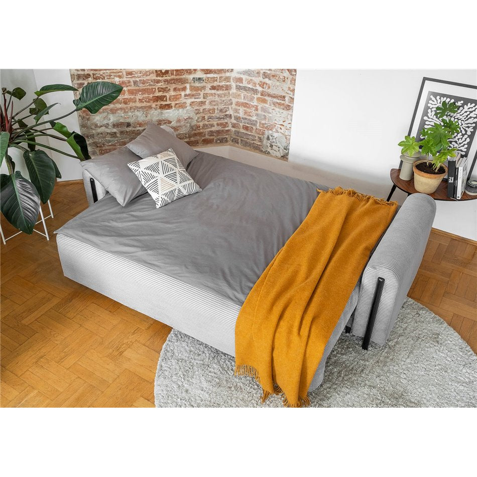 Modern Sofa Bed with Sleeping Function and Storage, Wavy Velvet Upholstery, Grey – Elcadova Black