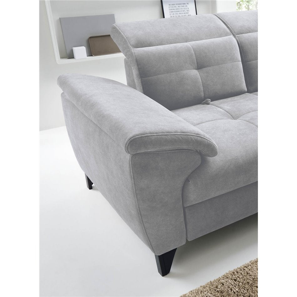 Modern L-Shaped Corner Sofa with Sleeping Function, Velvet Upholstery, Grey – Elinferne R