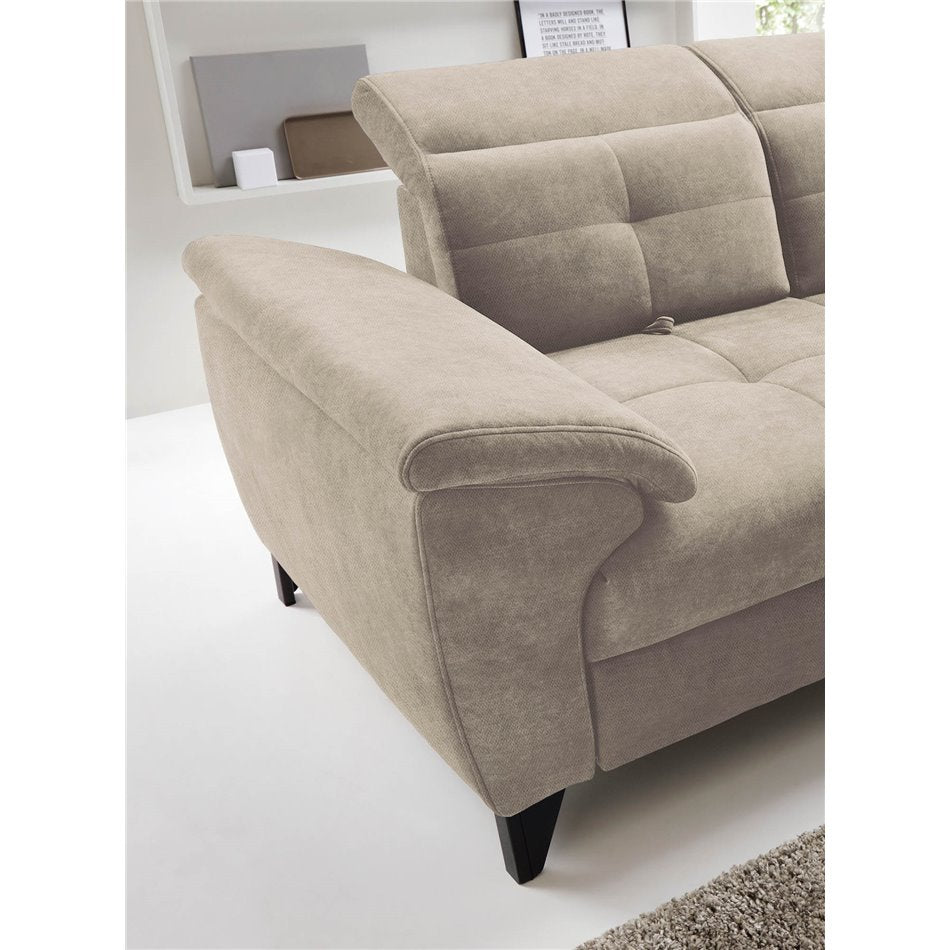 Modern L-Shaped Corner Sofa with Sleeping Function, Velvet Upholstery, Beige – Elinferne R
