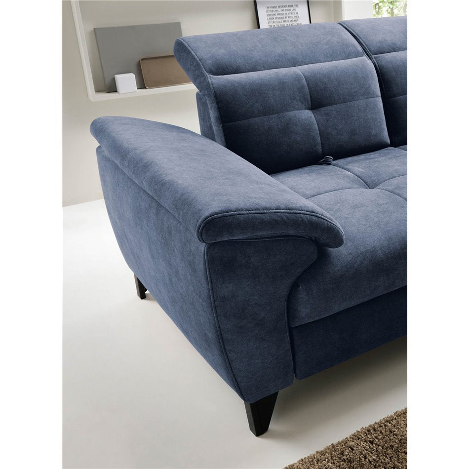 Modern L-Shaped Corner Sofa with Sleeping Function, Velvet Upholstery, Dark Blue – Elinferne R