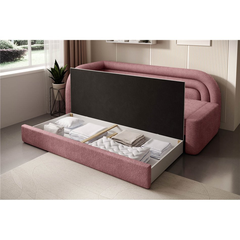 Modern L-Shaped Sofa Bed with Sleeping Function and Storage, Textured Velvet Upholstery, Pink – Elfabilo L