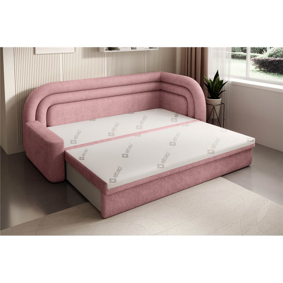 Modern L-Shaped Sofa Bed with Sleeping Function and Storage, Textured Velvet Upholstery, Pink – Elfabilo R