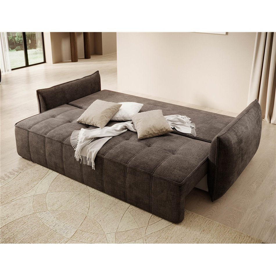 Modern Sofa Bed with Sleeping Function and Storage, Velvet Upholstery, Brown – Elwelton