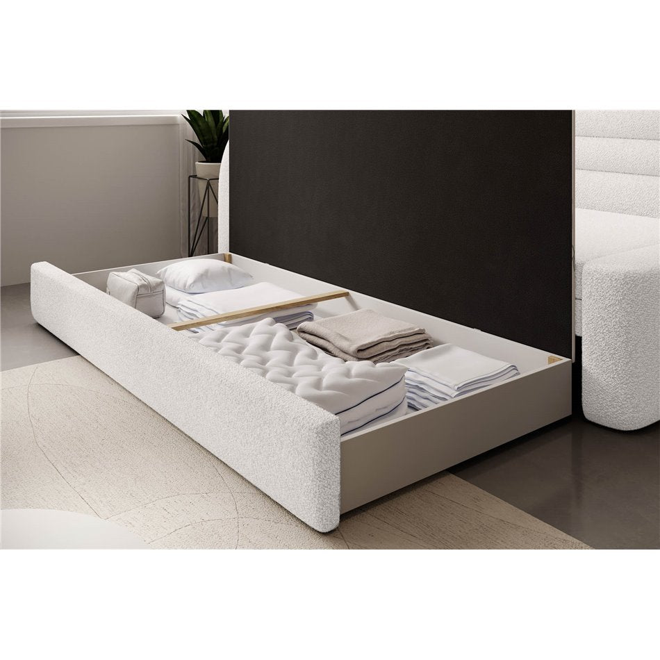 Modern L-Shaped Sofa Bed with Sleeping Function and Storage, Bouclé Upholstery, White – Elfabilo L