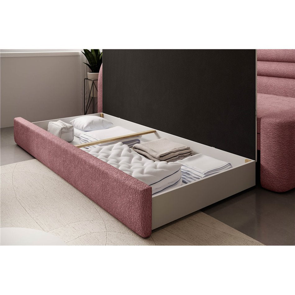 Modern L-Shaped Sofa Bed with Sleeping Function and Storage, Textured Velvet Upholstery, Pink – Elfabilo L
