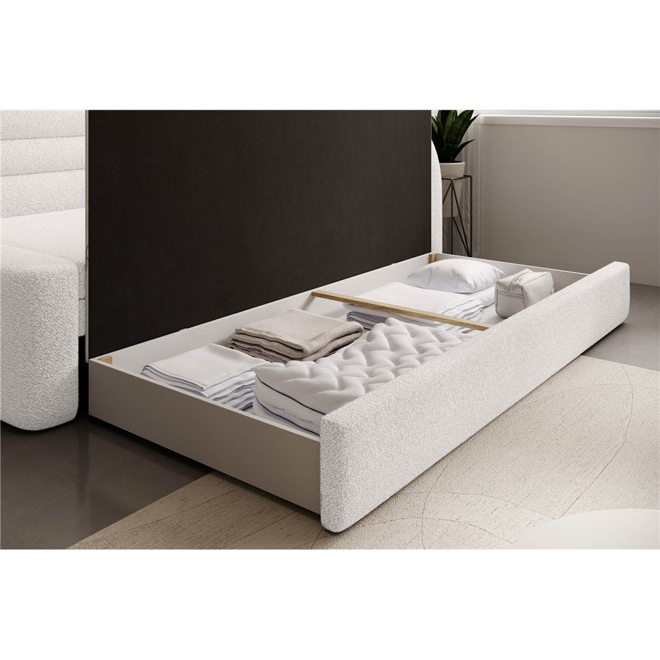 Modern L-Shaped Sofa Bed with Sleeping Function and Storage, Bouclé Upholstery, White – Elfabilo R