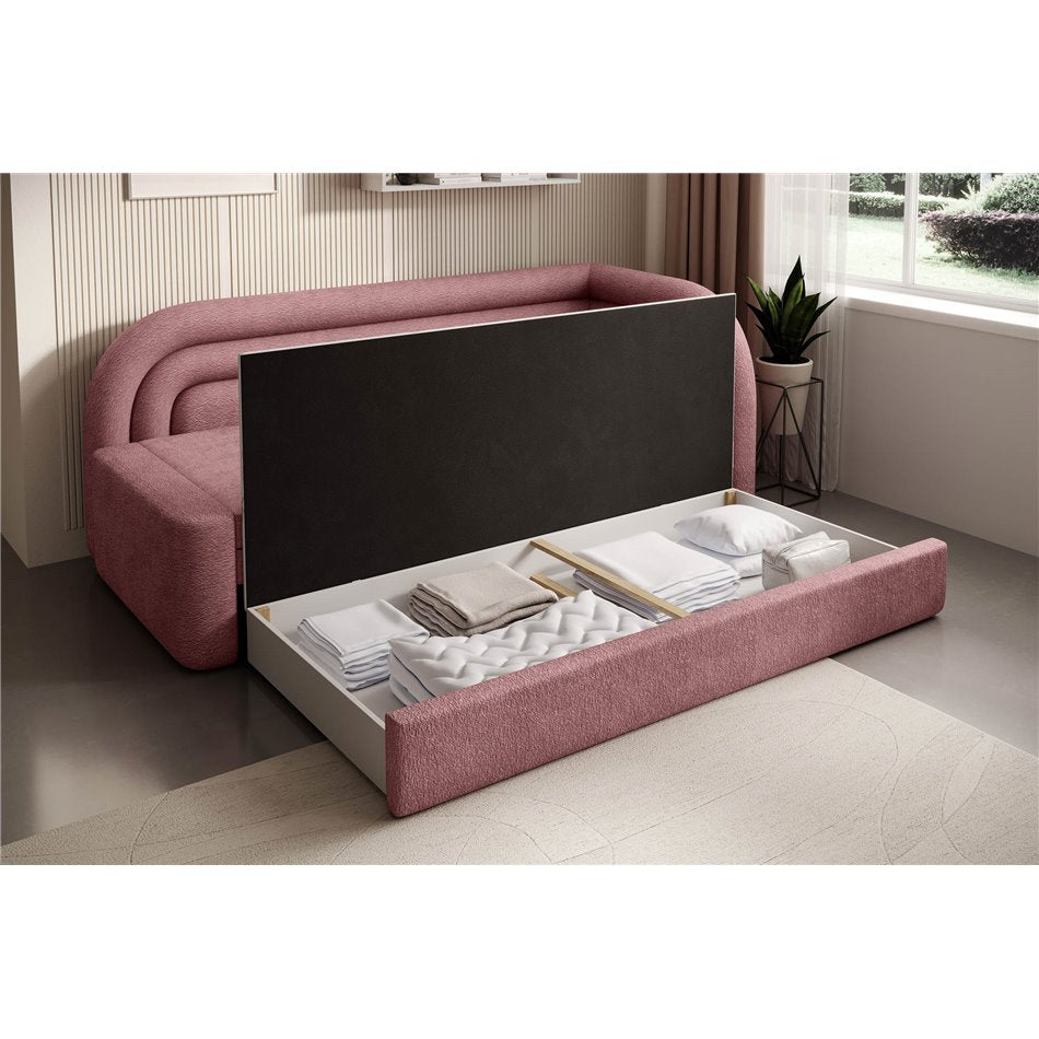 Modern L-Shaped Sofa Bed with Sleeping Function and Storage, Textured Velvet Upholstery, Pink – Elfabilo R