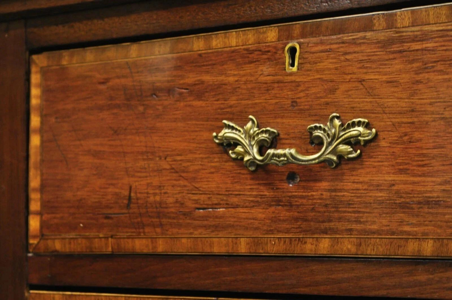 Antique English Georgian Mahogany Chest with Satinwood Inlay – 5 Drawers