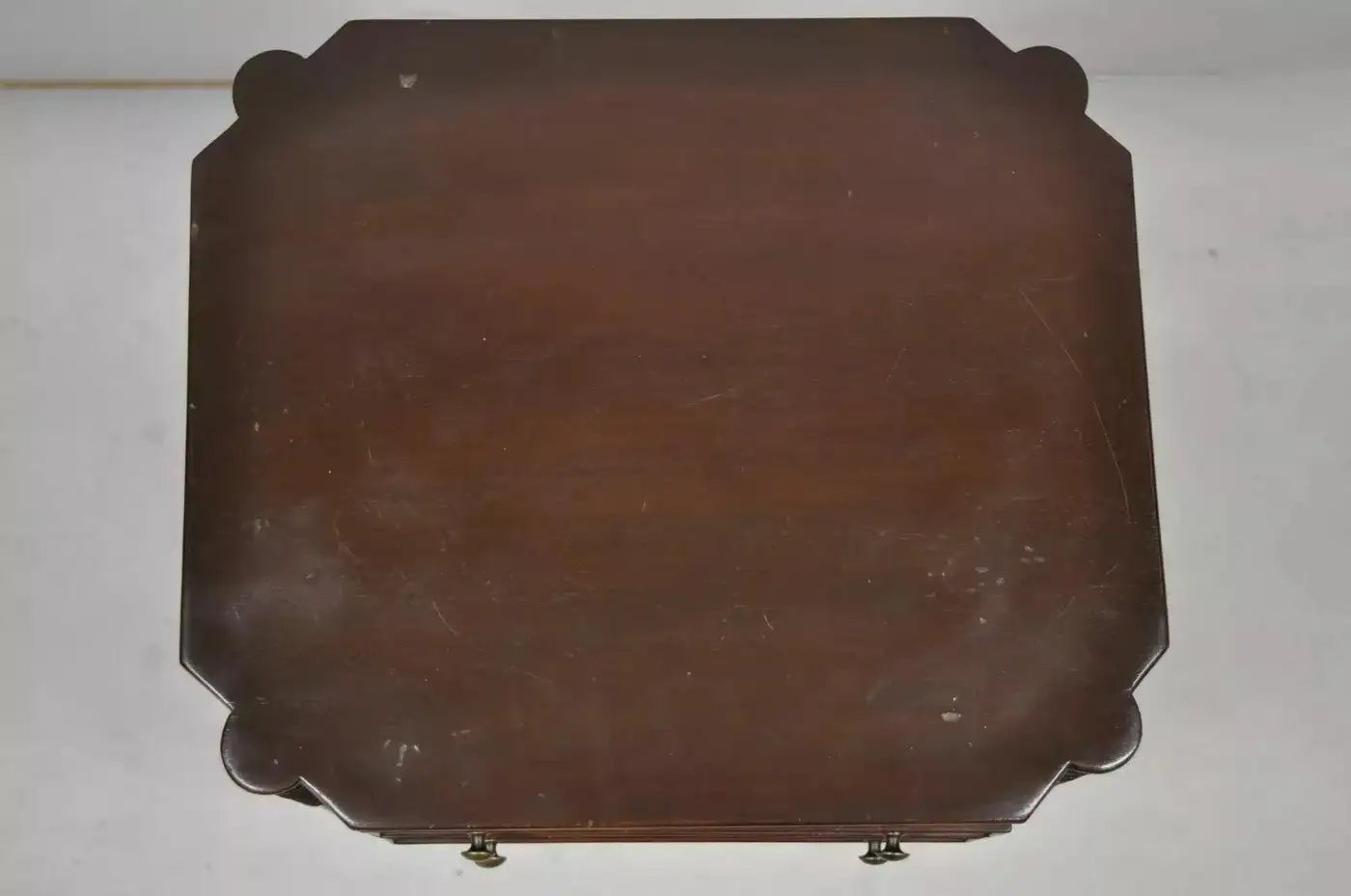 19th C. Antique Leg Burl Wood 2 Drawer Nightstand Side Table