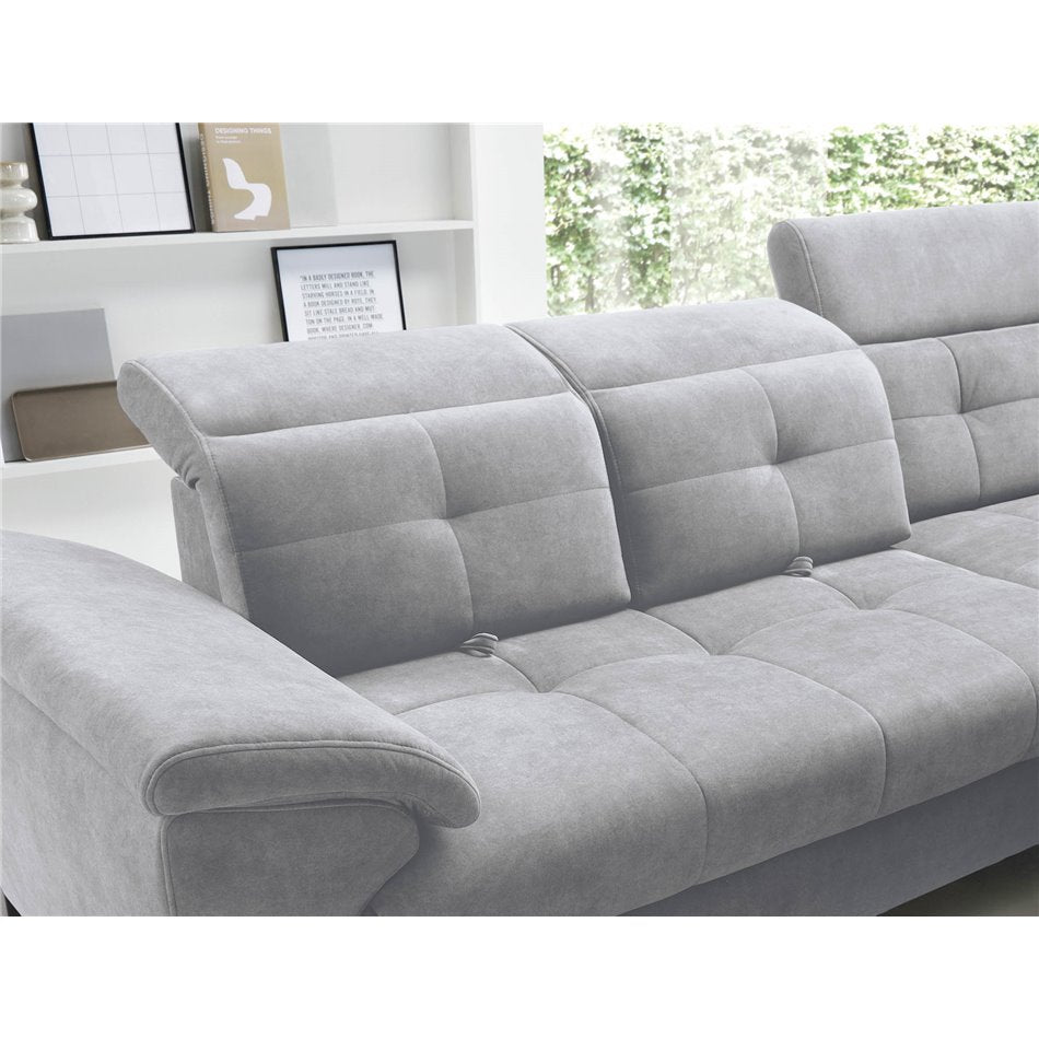 Modern L-Shaped Corner Sofa with Sleeping Function, Velvet Upholstery, Grey – Elinferne R