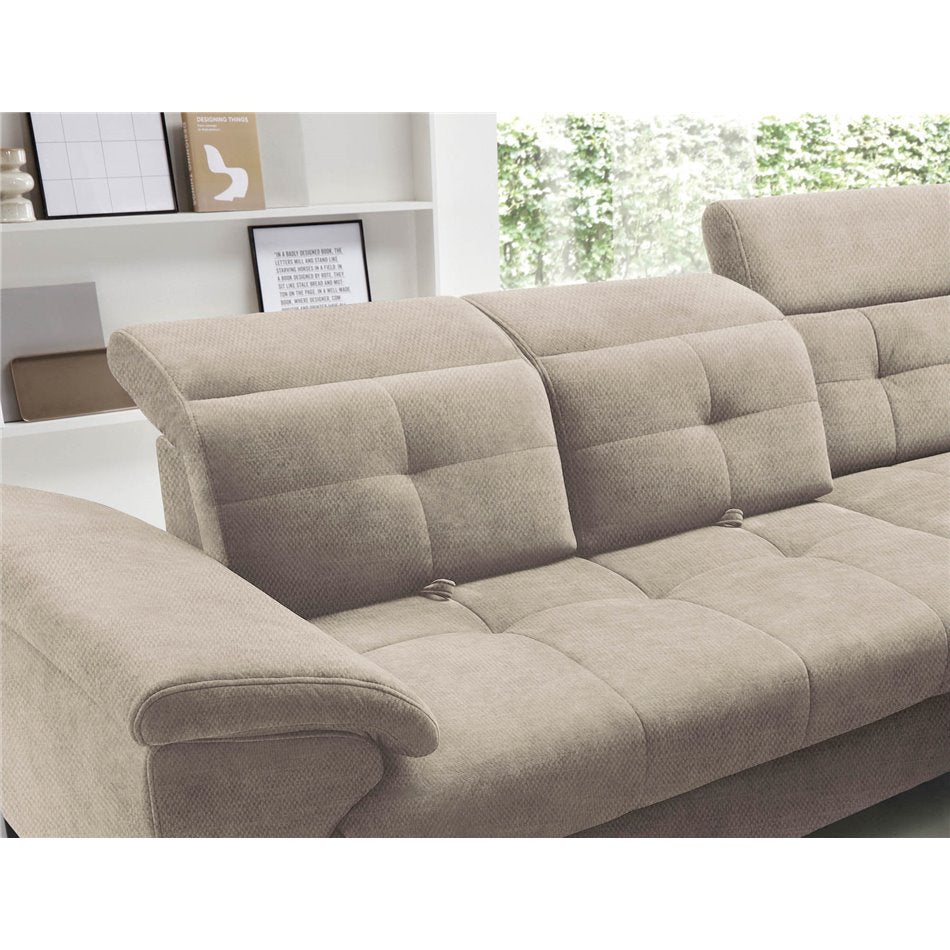 Modern L-Shaped Corner Sofa with Sleeping Function, Velvet Upholstery, Beige – Elinferne R