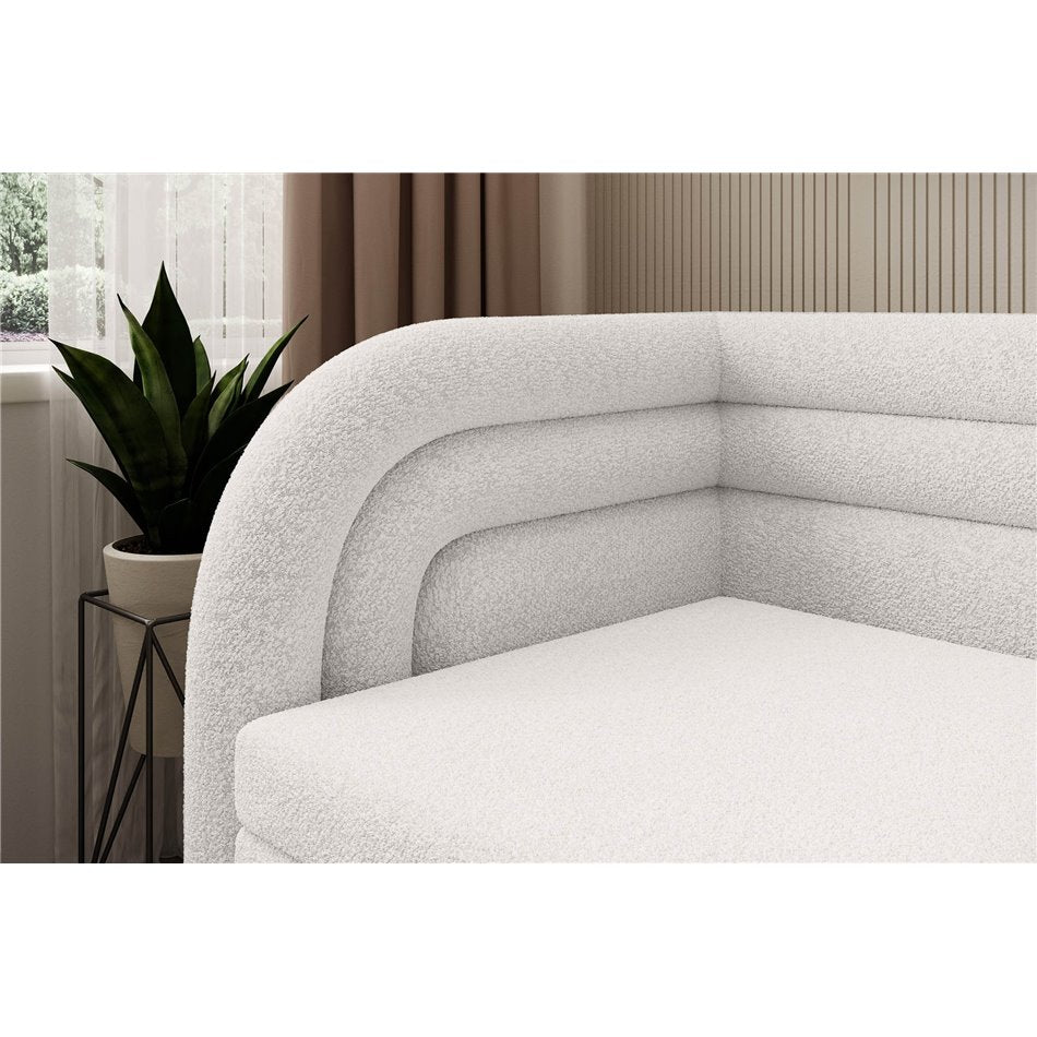 Modern L-Shaped Sofa Bed with Sleeping Function and Storage, Bouclé Upholstery, White – Elfabilo L