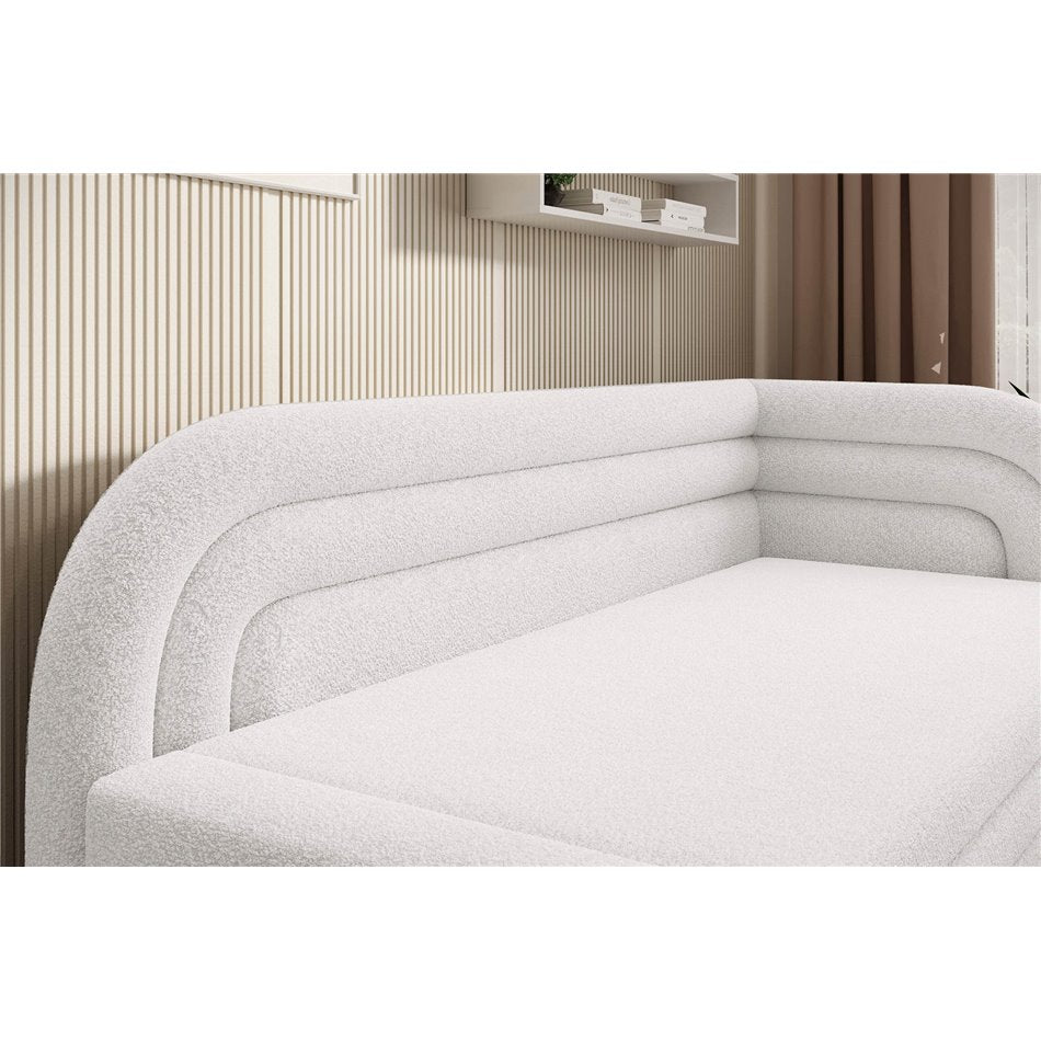Modern L-Shaped Sofa Bed with Sleeping Function and Storage, Bouclé Upholstery, White – Elfabilo R