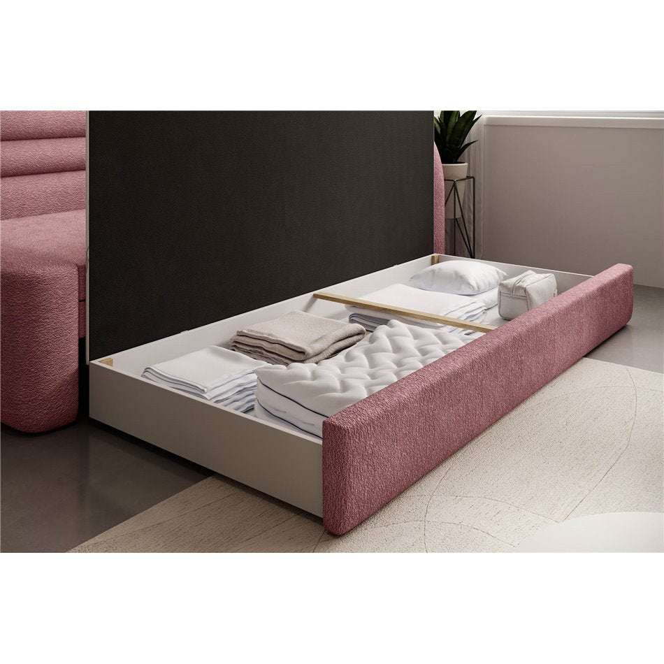 Modern L-Shaped Sofa Bed with Sleeping Function and Storage, Textured Velvet Upholstery, Pink – Elfabilo R