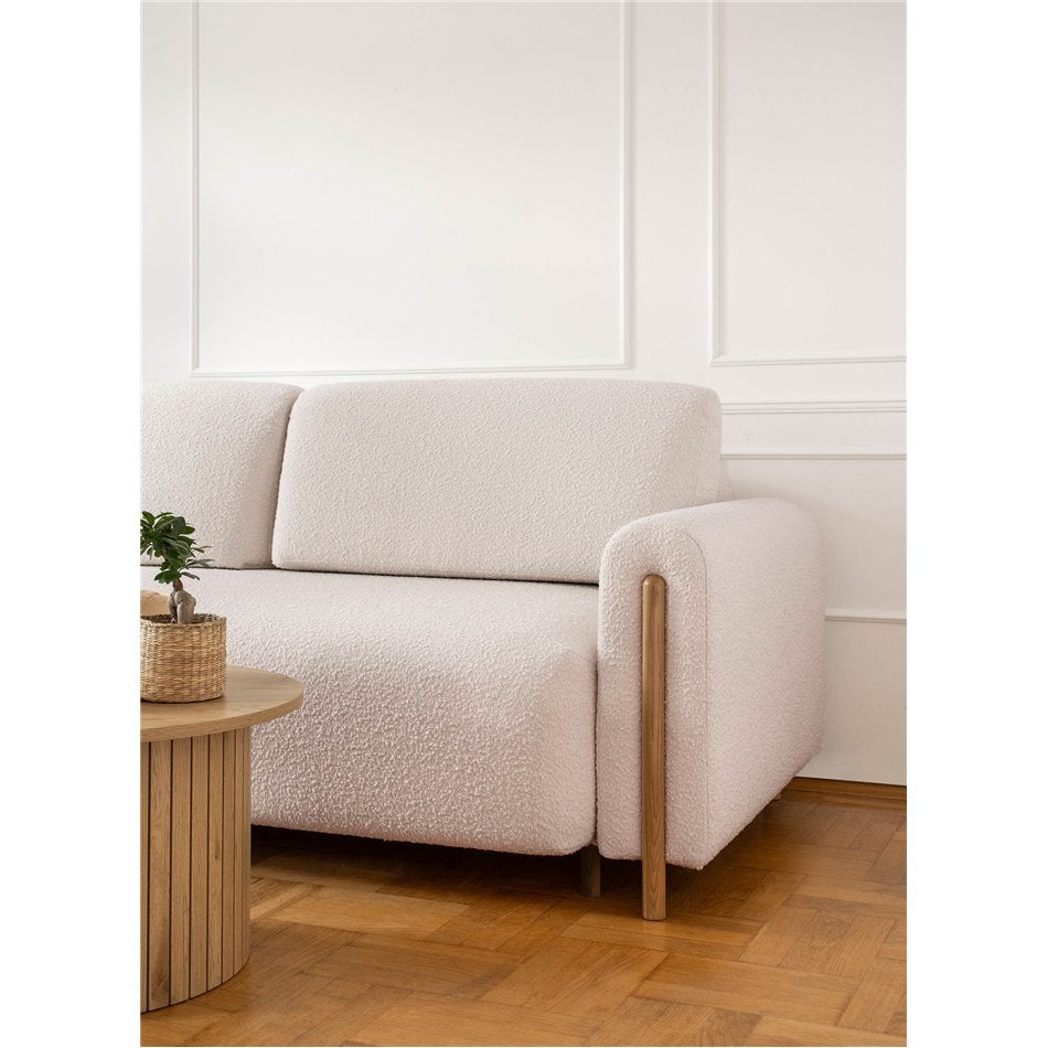Modern Sofa Bed with Sleeping Function and Storage, Velvet Upholstery, Beige – Elcadova Oak