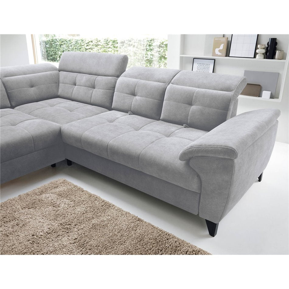 Corner sofa Elinferne L, sleeping function, Aura 04, velvet, grey, H107x210x297cm