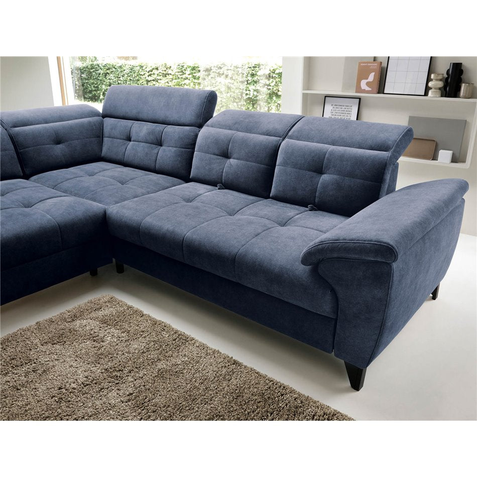 Modern L-Shaped Corner Sofa with Sleeping Function, Velvet Upholstery, Dark Blue