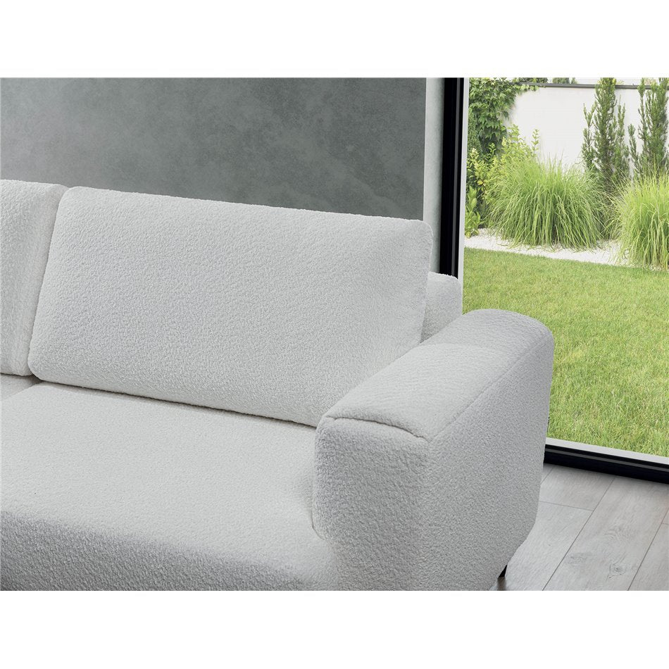 Scandinavian Sofa Bed with Sleeping Function, Bouclé Upholstery, White – Edalia