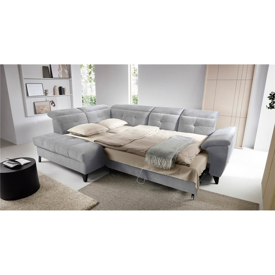 Corner sofa Elinferne L, sleeping function, Aura 04, velvet, grey, H107x210x297cm